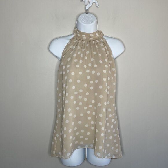 WHITE HOUSE BLACK MARKET Top Womens Small Polka Dot Bow Blouse NEW Sleeveless - Picture 1 of 9
